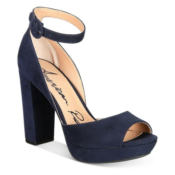 American Rag Reeta Navy Block-Heel Platform Sandals  Microsuede Women's Size 12 - Picture 1 of 9